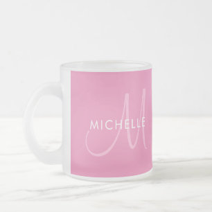 Personalise Template Names Initial Monogram Pink Frosted Glass Coffee Mug