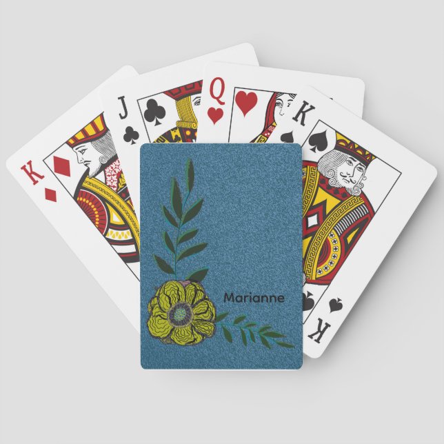 Personalise text, Blue background, Floral Playing Cards (Back)