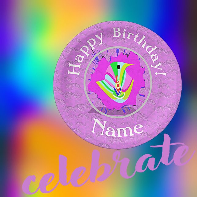 Personalise Text Cute Love Bird Graphic Purple Paper Plate (Creator Uploaded)