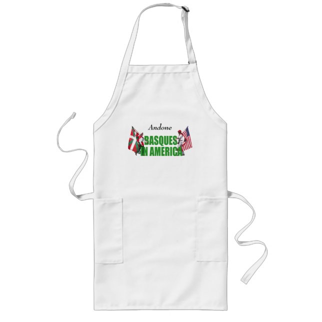Personalise text, modern Basques in America logo: Long Apron (Front)