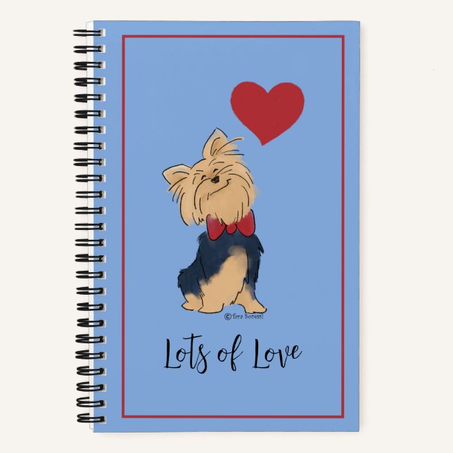 Personalise Text Yorkie Bow Tie and Heart Custom Notebook (Front)