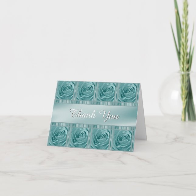 Personalise "Thank You" Aqua Rose Photo and Satin Thank You Card (Front)