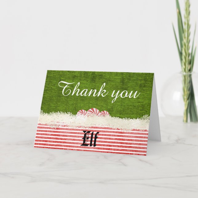 Personalise:  "Thank You" Christmas Elf Theme Thank You Card (Front)