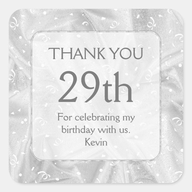 Personalise: "Thank you" Grey Textured SQ Square Sticker (Front)