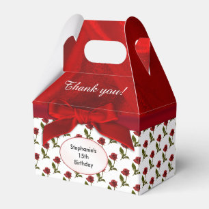 Personalise: Thank You - Red Roses Pattern Favour Box