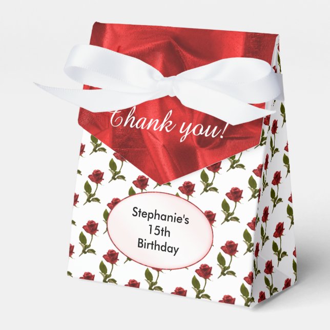 Personalise: Thank You -  Red Roses Pattern Favour Box (Front Side)