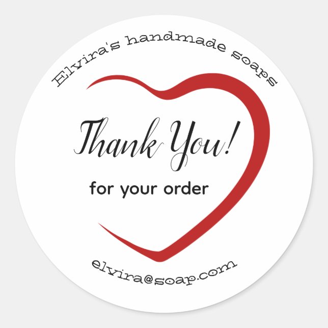 Personalise "Thank You" with red heart Classic Round Sticker (Front)