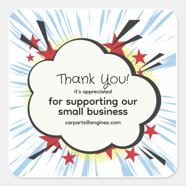 Personalise "Thank You" with "zappy" background Square Sticker (Front)