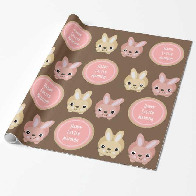 Personalise The Name & Occasion Bunnies Wrapping Paper (Unrolled)