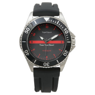 Personalise The Thin Red Line with 3 Text Lines Watch