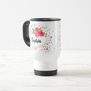 Personalise Thermal Tumb glitter rose, custom name Travel Mug