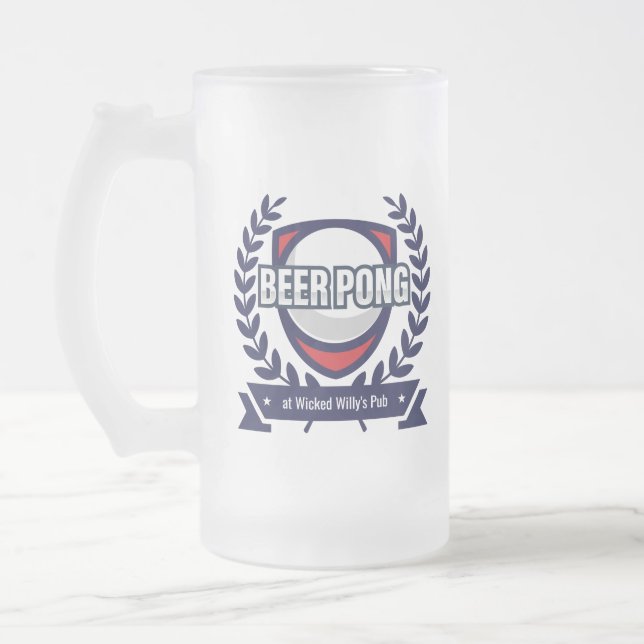 Personalise This Beer Pong Logo Frosted Glass Beer Mug (Left)