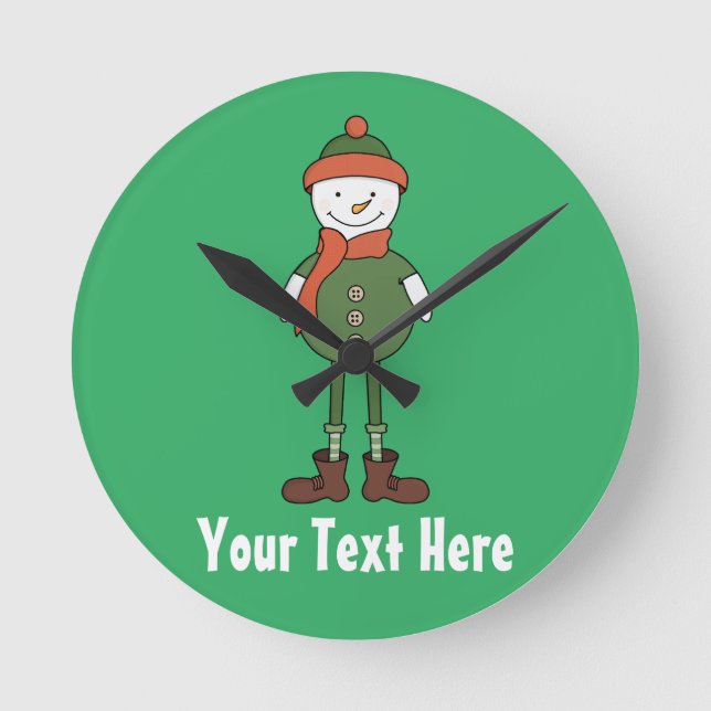 Personalise this Cool Snowman Round Clock (Front)