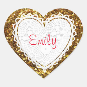 Personalise this Gold Glitter Heart Sticker