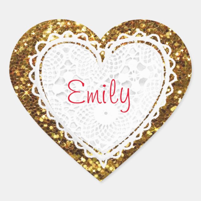 Personalise this Gold Glitter Heart Sticker (Front)