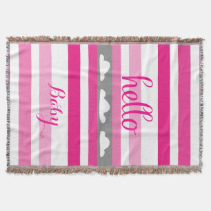 Personalise this Hello Cute Pink Grey and White Throw Blanket
