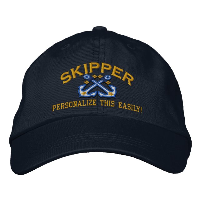 Personalise This Name Location Skipper Nautical Embroidered Hat (Front)