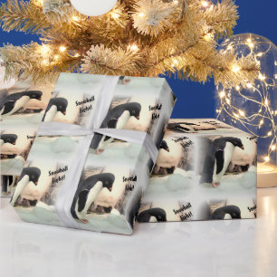 Personalise This Penguin Snowball Fight  Wrapping Paper