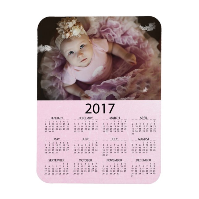 Personalise this Pink 2017 Mini  Calendar Magnet (Vertical)