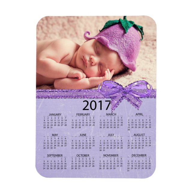 Personalise this Purple 2017 Mini  Calendar Magnet (Vertical)