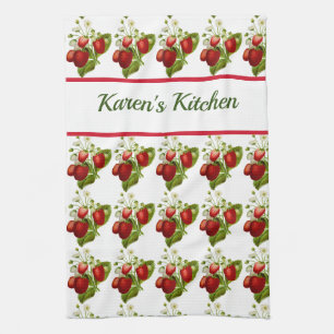 Personalise  this Strawberry Pattern Kitchen Tea Towel