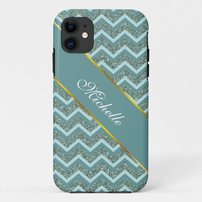 Personalise this Teal Glitter ZigZag Case-Mate iPhone Case (Back)