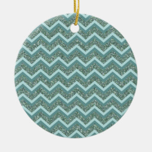 Personalise this Teal Glitter ZigZag Ceramic Tree Decoration