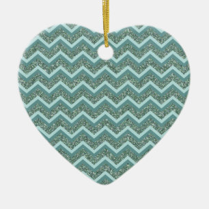 Personalise this Teal Glitter ZigZag Ceramic Tree Decoration