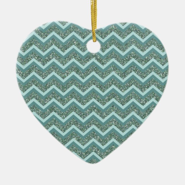 Personalise this Teal Glitter ZigZag Ceramic Tree Decoration (Front)