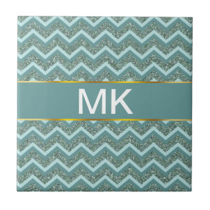 Personalise this Teal Glitter ZigZag Tile