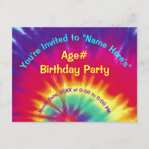 Personalise Tie Dye Birthday Invitations Your Text