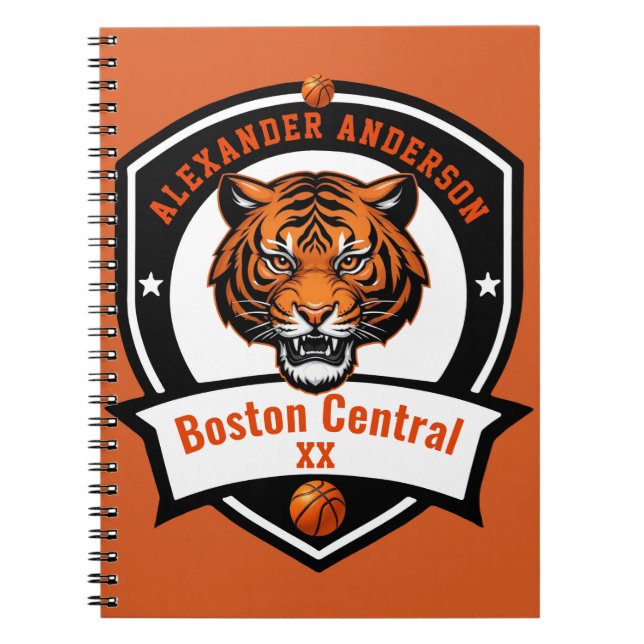 Personalise Tiger Basketball  Notebook (Front)