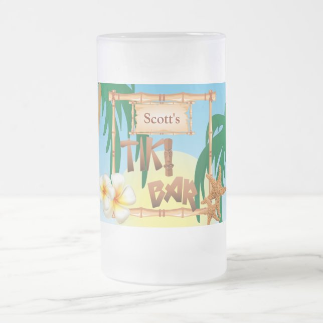 Personalise Tiki Bar Party Frosted Glass Beer Mug (Center)