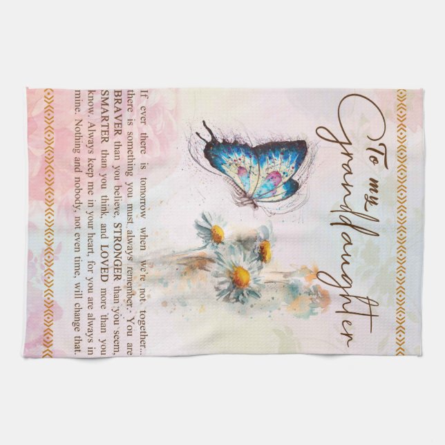 Personalise To My Granddaughter Butterfly Flower Tea Towel (Horizontal)