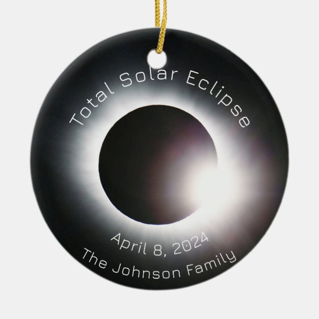 Personalise Total solar eclipse 2024 Ceramic Tree Decoration (Front)