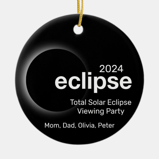 Personalise Total Solar Eclipse 2024 Ceramic Tree Decoration (Front)