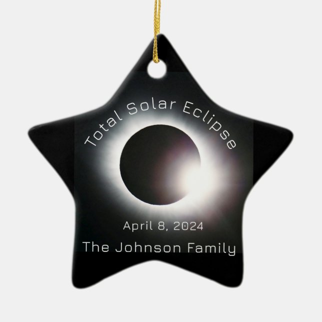 Personalise Total solar eclipse 2024 Ceramic Tree Decoration (Front)