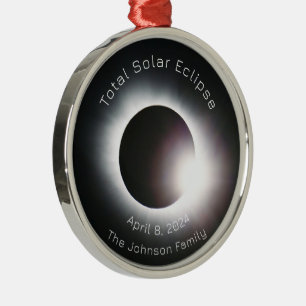 Personalise Total solar eclipse 2024 Metal Tree Decoration