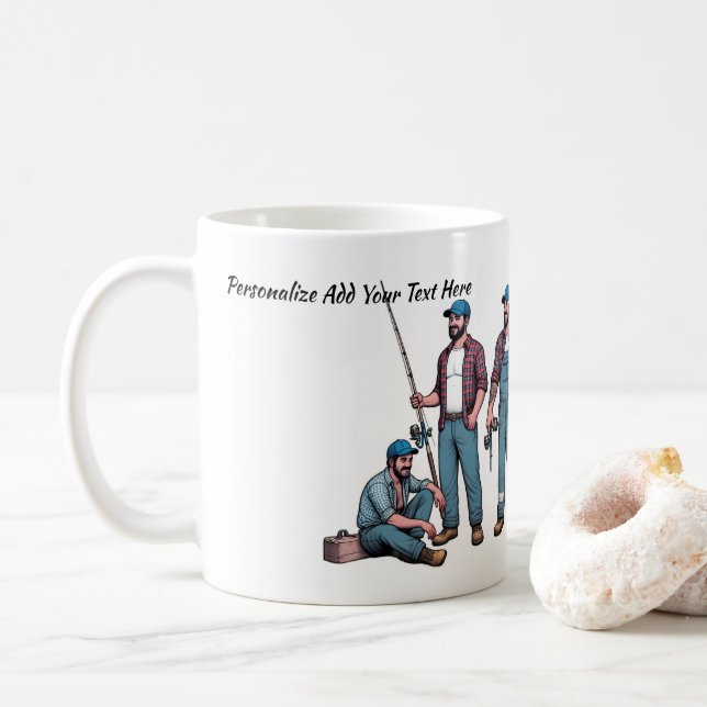 Personalise Trades Men Must Fish  Coffee Mug (With Donut)