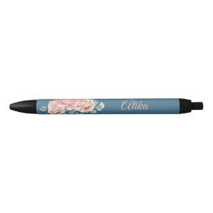 Personalise Trendy Navy and Pink Daisy Floral Pen