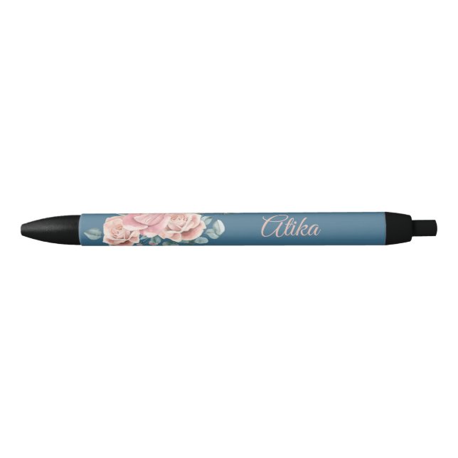 Personalise Trendy Navy and Pink Daisy Floral Pen (Front)