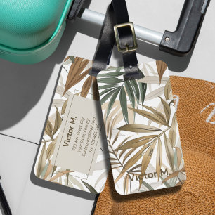 Personalise Tropical Leaf Charcoal Gold Elegant Luggage Tag