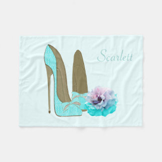 Personalise Turquoise Shoe & Rose Fleece Blanket