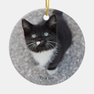Personalise Tuxedo black and white kitten Ceramic Tree Decoration