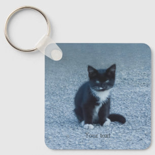 Personalise Tuxedo black and white kitten Key Ring