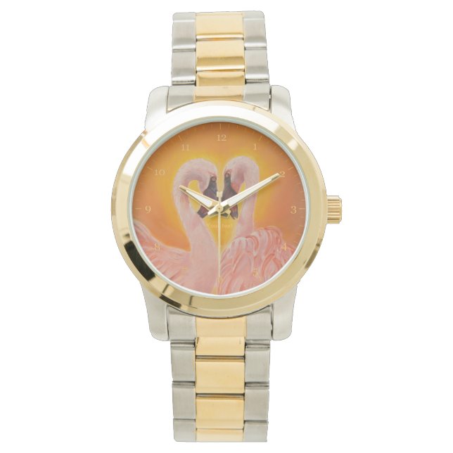 Personalise Two Flamingos Love  heart Dance Watch (Front)