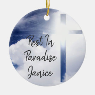 Personalise Two sided Rest in Paradise Memorium Ceramic Tree Decoration