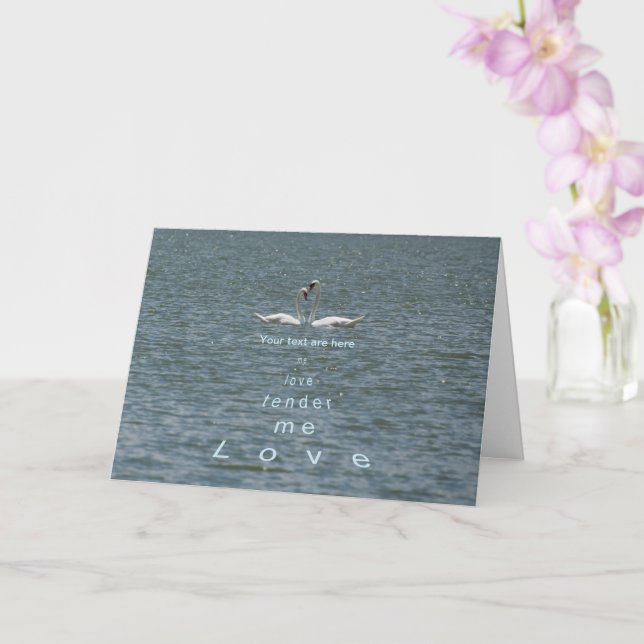 Personalise Two Swans Love me tender love me Card (Orchid)