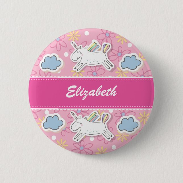 Personalise, Unicorn Badge. 6 Cm Round Badge (Front)