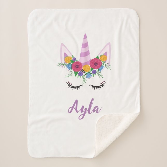 Personalise Unicorn Girls Sherpa Blanket (Front)